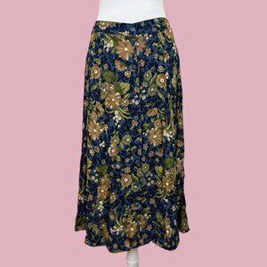 blue ditsy floral vintage 90s button front midi skirt cottagecore whimsygoth